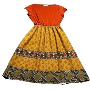 Vintage 70s Melissa Lane Midi Dress Size 14 Boho Geometric Southwestern
